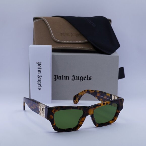 Palm Angels PERI10J MAGNOLIA 6055 Rectangle Sunglasses - Havana/Green - Picture 1 of 9